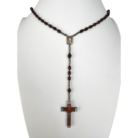RARE French Lourdes Rosary Prayer Wood Beads Mary Jesus Crucifix Holy Vail - Picture 6 of 8